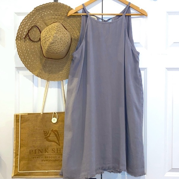 cloth & stone Dresses & Skirts - Cloth & Stone Minimalist Frayed Hem Mini Halter Swing Dress in Gray Size XL